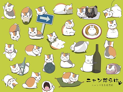 papan cetak kucing hijau dan putih, Natsume Book of Friends, Natsume Yuujinchou, Wallpaper HD HD wallpaper