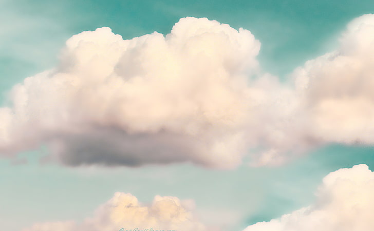 Light Green Sky and Fluffy Clouds, white clouds, Nature, Sun and Sky, HD wallpaper