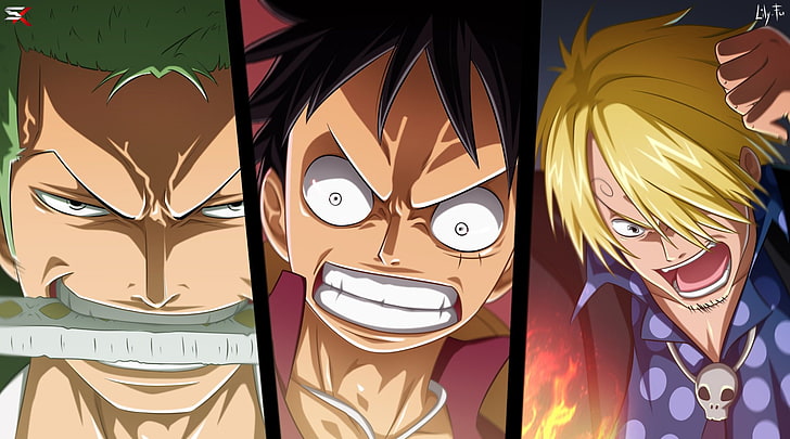 Anime, One Piece, Monkey D.Luffy, Sanji (One Piece), Zoro Roronoa, Tapety HD
