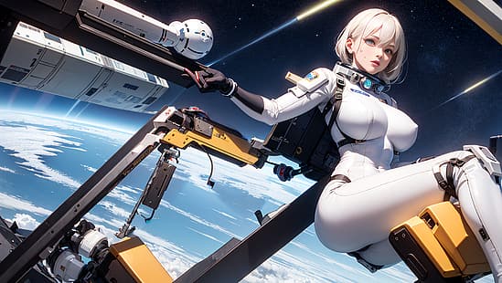 Erde, Raumstation, Anime-Mädchen, KI-Kunst, HD-Hintergrundbild HD wallpaper