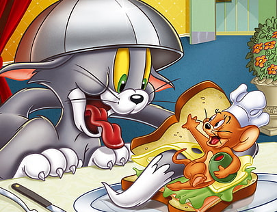Tom et Jerry, dessins animés, souris, chat, jeux de poursuite, pain, maison, tom et jerry, dessins animés, souris, chat, jeux de poursuite, pain, maison, Fond d'écran HD HD wallpaper