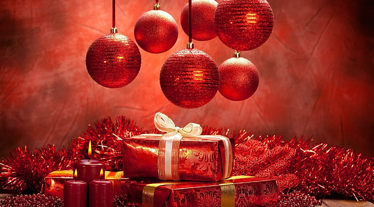 新年、クリスマス、クリスマスの装飾、ギフト、キャンドル、気分、新年、クリスマス、クリスマスの装飾、ギフト、キャンドル、気分、 HDデスクトップの壁紙