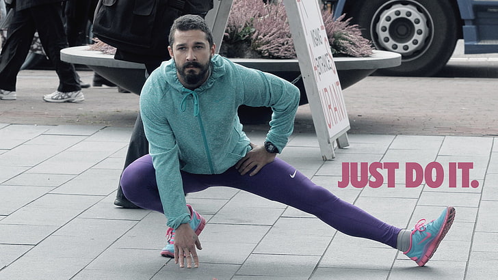men's teal zip-up hoodie, Shia LaBeouf, Nike, running, HD wallpaper