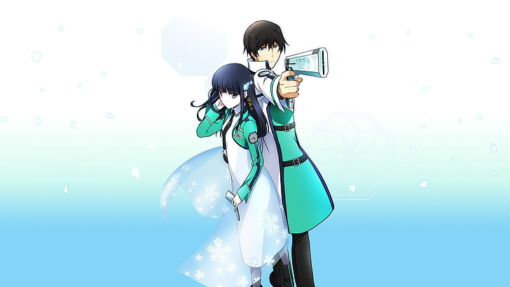 due sfondi di personaggi anime vestiti di bianco e verde, Mahouka Koukou no Rettousei, anime, Shiba Tatsuya, Shiba Miyuki, Sfondo HD