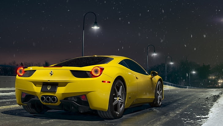 спорткар, Ferrari, суперкар, желтые машины, автомобиль, HD обои