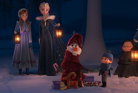 Movie, Olaf's Frozen Adventure, Anna (Frozen), Elsa (Frozen), Olaf (Frozen), HD wallpaper HD wallpaper