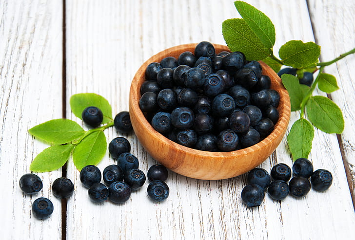berries, bowl, blueberries, HD wallpaper