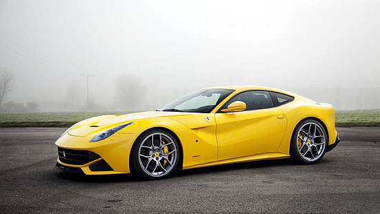 coche, Ferrari, F12, coches amarillos, Ferrari F12, F12 Berlinetta, vehículo, Fondo de pantalla HD HD wallpaper