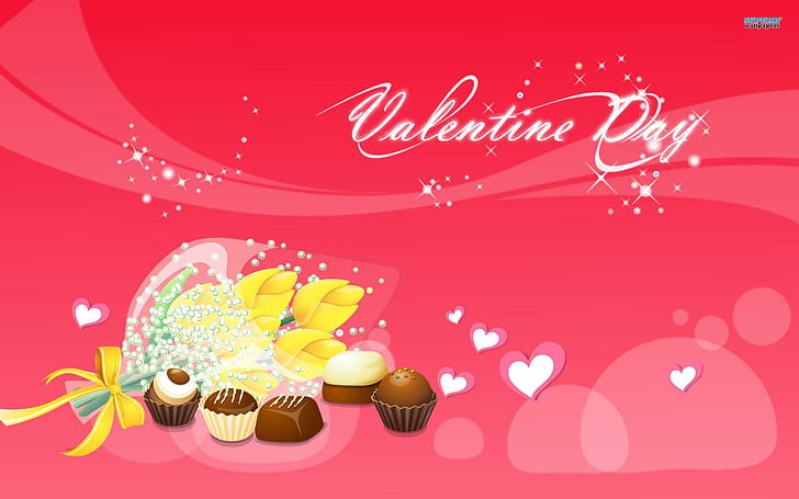 ~valentine's Day Cy~, valentine day illustration, romance, valentines day, candy, hearts, chocolate, pink, flowers, 3d and abstract, HD wallpaper