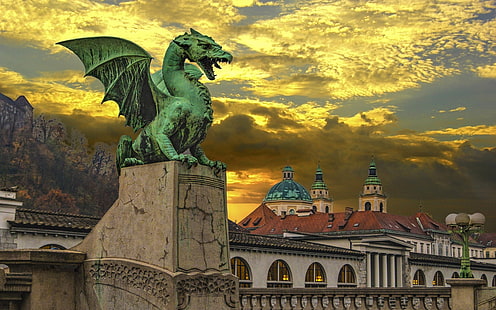 Slovenya'nın Başkenti Ljubljana Nehri üzerindeki Dragon Köprüsü Ljubljana Hd Masaüstü Duvar Kağıtları Dizüstü Tablet Ve Cep Telefonları 3840 × 2400, HD masaüstü duvar kağıdı HD wallpaper