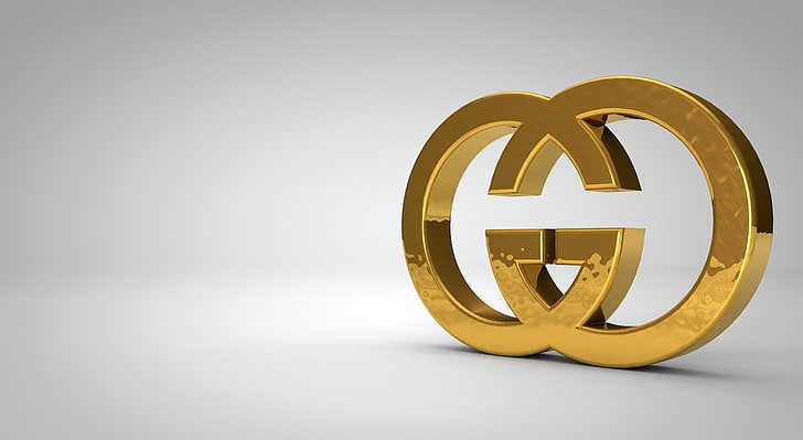 Gucci Logo Studio, Gucci Logo, Künstlerisch, 3D, Weiß, Studio, unendlich, Marke, Kleidung, Luxus, Gold, Gucci, golden, HD-Hintergrundbild
