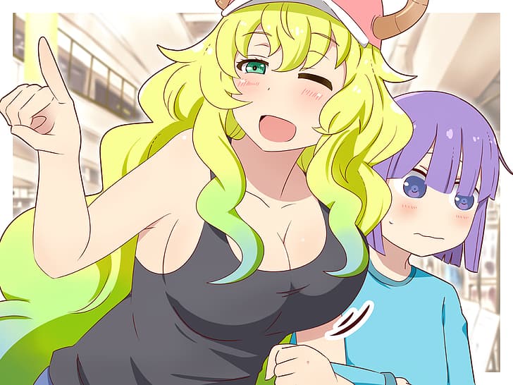 Anime, Anime-Mädchen, Quetzalcoatl (Kobayashi-san Chi kein Dienstmädchen-Drache), Kobayashi-san Chi kein Dienstmädchen-Drache, grünes Haar, HD-Hintergrundbild
