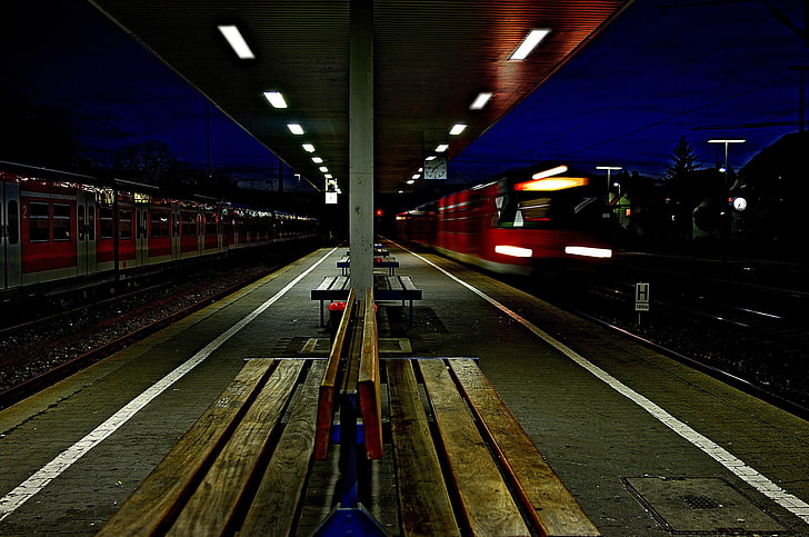 photography, train, railway, night, HD wallpaper
