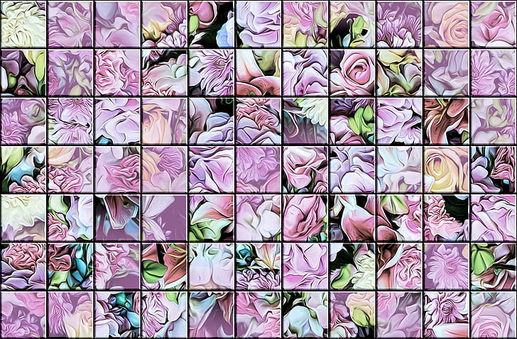 glass, texture, pastel colors, flower cuts, mosaic tile, stained glass tile, floral mix, HD wallpaper