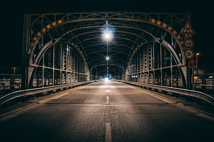 luzes, noite, ponte, estrada, rua, cidade, HD papel de parede