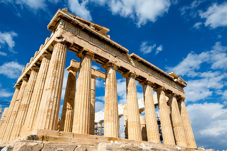 architecture, athens, building, columns, famous, greece, historic, outdoors, parthenon, pillars, ruins, stones, temple, HD wallpaper