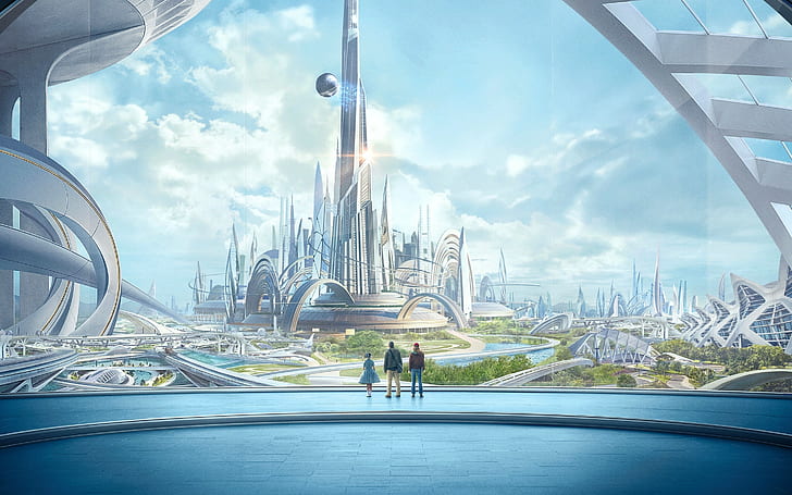 Tomorrowland, fantasi, människor, staden, Tomorrowland, jordens framtid, HD tapet