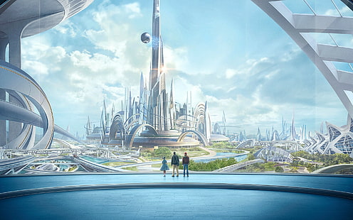 Tomorrowland, фантазия, хора, градът, Tomorrowland, бъдещето на Земята, HD тапет HD wallpaper