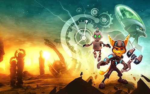 Ratchet & Clank Future A Crack in Time Game, игрален плакат, време, игра, бъдеще, тресчотка, блясък, HD тапет HD wallpaper