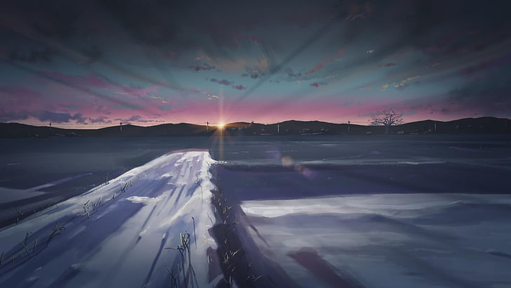 badan air, anime, musim dingin, 5 Sentimeter Per Detik, Wallpaper HD