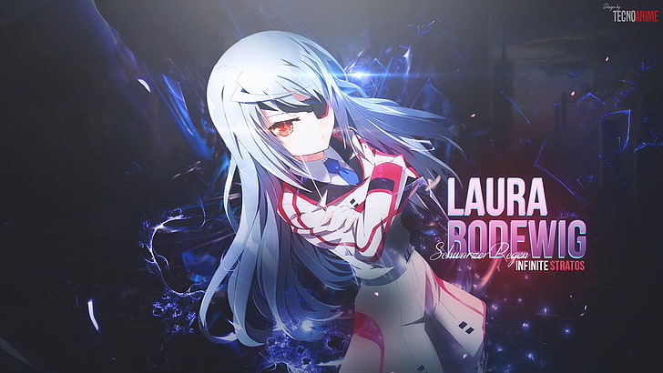 Bodewig Laura, Infinite Stratos, anime dziewczyny, czerwone oczy, białe włosy, kobiety, Tapety HD