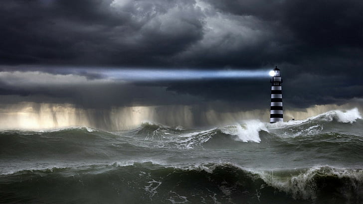 nature, 2560x1440, computer, lighthouse, oceans, storm, 4K, HD wallpaper