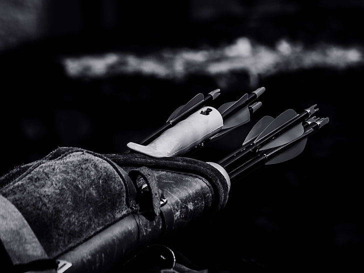 archery, arrows, black and white, close up, hd, quiver, weapon, HD wallpaper