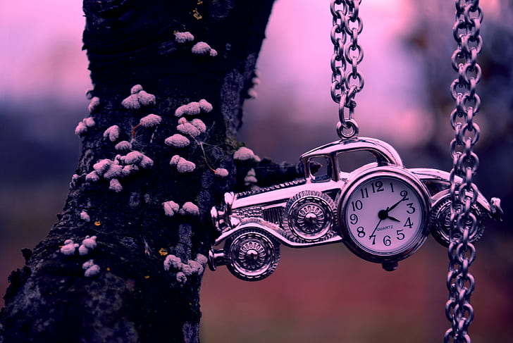 jam tangan, mobil, mesin, arloji saku mobil klasik berwarna perak, mobil, kayu, tali, jam tangan, mesin, Wallpaper HD