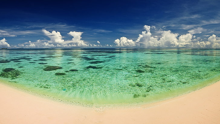 pantai, laut, pantai, air, awan, Wallpaper HD