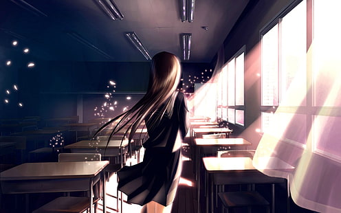 аниме, аниме девушки, классная комната, школьная форма, оригинальные персонажи, HD обои HD wallpaper