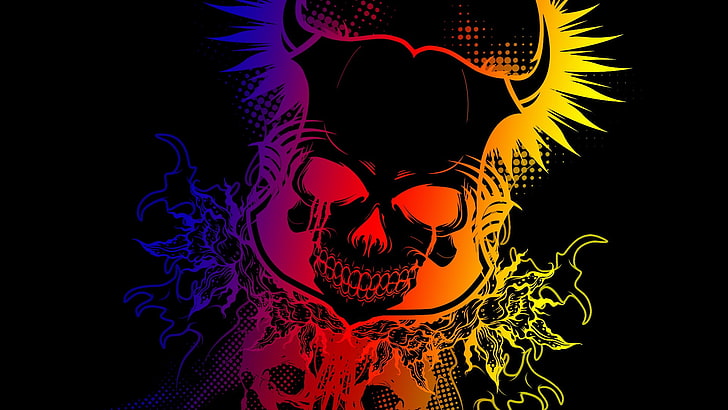 skull, colorful, gradient, black, dark, Devil, HD wallpaper
