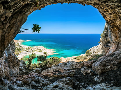Grotte, grotte, spiaggia, terra, orizzonte, oceano, roccia, mare, tropicale, turchese, Sfondo HD HD wallpaper