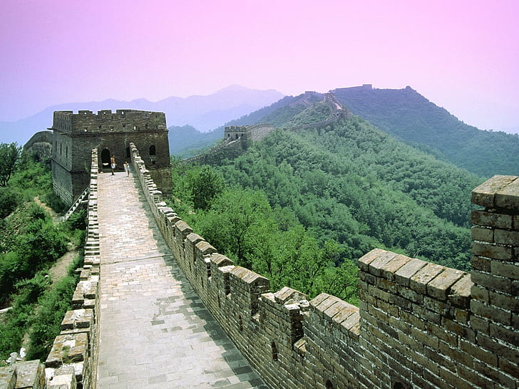 Великата китайска стена, Китай, планини, гора, HD тапет