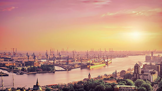 Hamburg, cranes (machine), HD wallpaper HD wallpaper