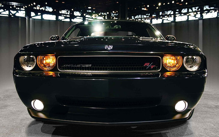 hitam Dodge Challenger R / T, mobil, mobil otot, Dodge Challenger SRT, Wallpaper HD