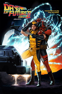 Jarreau Wimberly, Deadpool, Wolverine, Back to the Future, DeLorean, The Machine Time, X-Men, HD тапет HD wallpaper