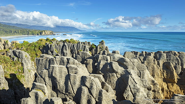 Punakaiki Pancake Rocks, Paparoa, Selandia Baru, Oceania, Wallpaper HD