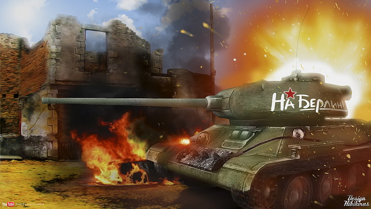 green tank illustration, tank, May 9, world of tanks, t-34, wot, t-34-85, victory day, HD wallpaper