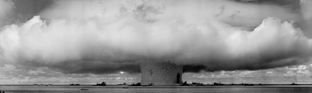 грибовидное облако, атомная бомба, монохромный, HD обои HD wallpaper