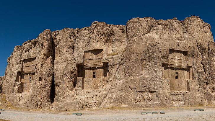 iran, ancient, necropolis, historical, historic, ruins, ancient history, sky, history, fortification, rock, monument, geology, HD wallpaper
