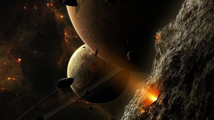 pianeta marrone, spazio, pianeta, stelle, arte spaziale, asteroide, Sfondo HD