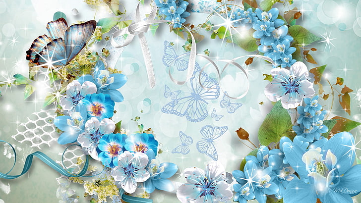 blue butterfly Butterfly Blues III Abstract Other HD Art , Blue, Flowers, Butterfly, Firefox Persona, floral, netting, HD wallpaper