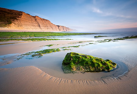 Morning, Stock, Chrome OS, Beach, Rocks, Coastal, 4K, Landscape, HD wallpaper HD wallpaper