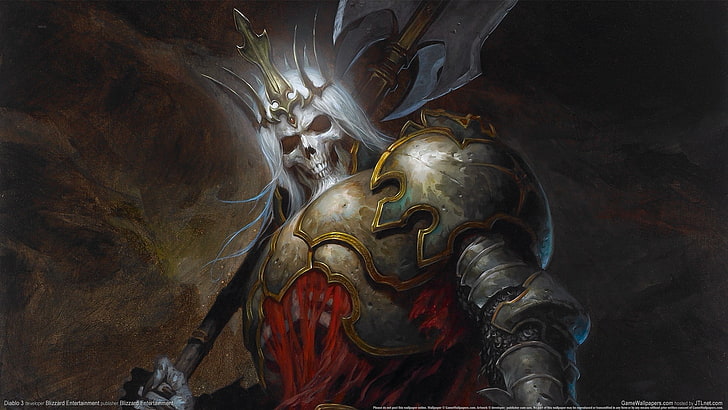 crânio de cavaleiro com papel de parede digital de arma, Diablo III, rei Leoric, HD papel de parede
