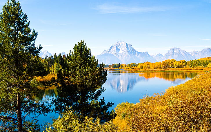 Grand Teton Milli Parkı, Wyoming, ABD, ağaçlar, göl, dağlar, Grand Teton Milli Parkı, Wyoming, ABD, ağaçlar, göl, dağlar, HD masaüstü duvar kağıdı