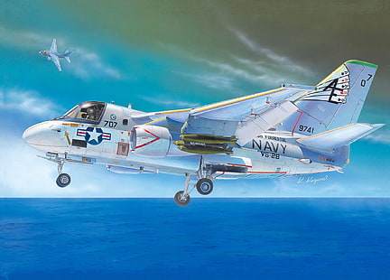 mar, o avião, figura, par, chassi, Lockheed, convés, anti-submarino, Viking, S-3, marinha dos EUA, HD papel de parede HD wallpaper