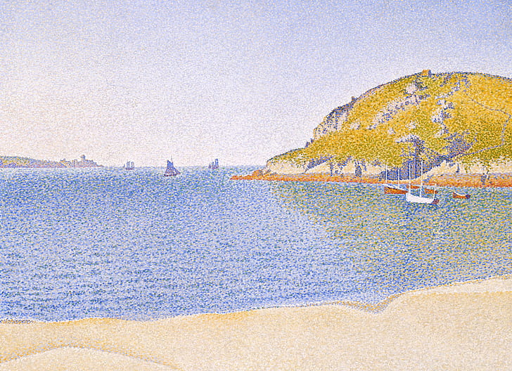 sea, landscape, boat, picture, Paul Signac, pointillism, The Port Of Saint Ka, HD wallpaper