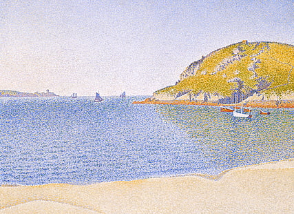 hav, landskap, båt, bild, Paul Signac, pointillism, Port of Saint Ka, HD tapet HD wallpaper