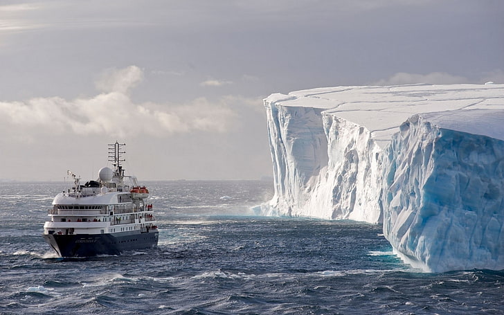 бело-синий круизный лайнер, арктика, море, корабль, HD обои
