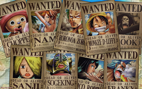 One Piece wanted posters, One Piece, Tony Tony Chopper, Nami, Roronoa Zoro, Monkey D. Luffy, Brook, Sanji, Usopp, Nico Robin, Franky, HD wallpaper HD wallpaper